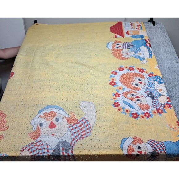 Rare Vintage Raggedy Ann & Andy Yellow Blanket Cover Bobbs Merrill Waffle Weave - Picture 5 of 8